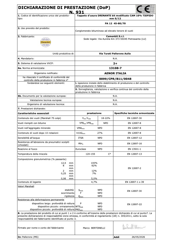 DoP 931-Drenante TIEPIDO
